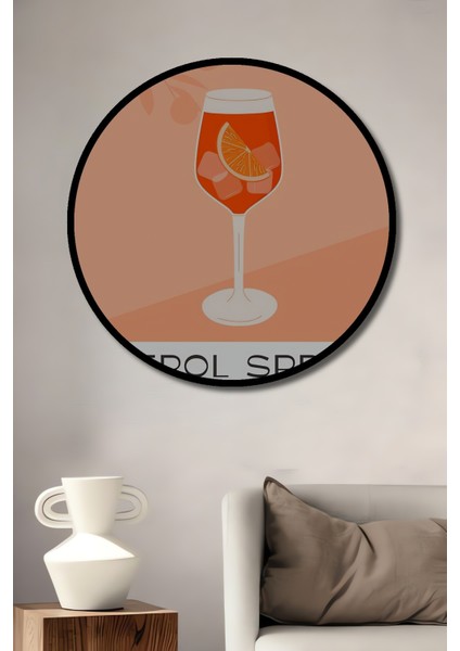 Çerçeve Görünümlü Aperol Spritz Dekoratif Ahşap Mdf Ev Duvar Tablo Yuvarlak Ev Duvar Tablo
