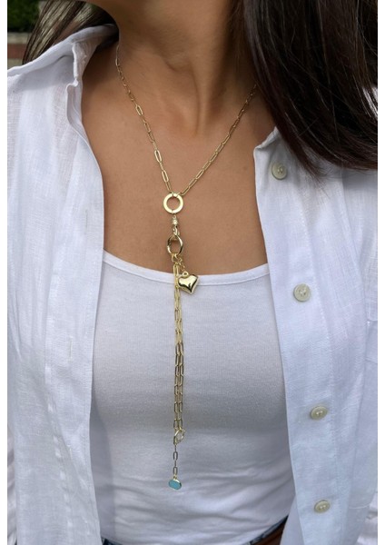 Kalp ve Mavi Charmlı Y Kolye fiyatları