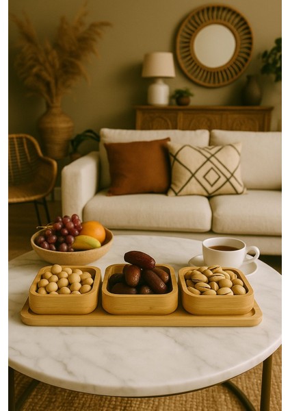 3'lü Bambu Kare Stantlı Çerezlik, Kahvaltılık Kase Seti, Bambu Kuruyemişlik Seti fiyatları