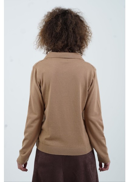 Camel Polo Yaka Fularlı Uzun Kol Kazak fırsatları