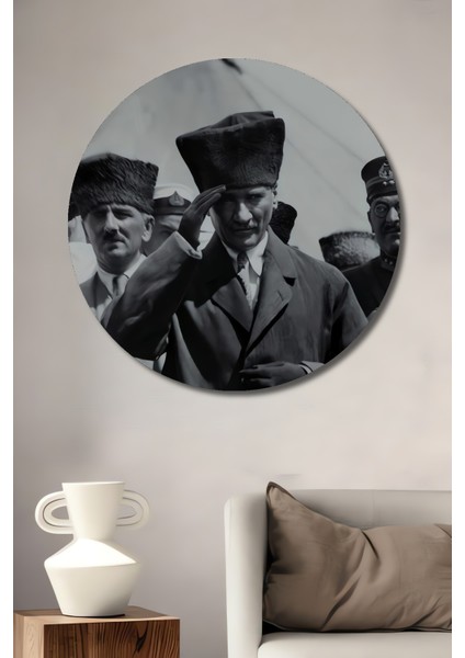 Atatürk Dekoratif Ahşap Mdf Ev/işyeri Duvar Tablo Yuvarlak Ev/işyeri Duvar Tablo