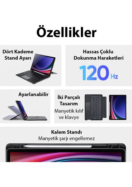 Dux Ducis Samsung Tab S9 (X710/X716B) Dk Series Kablosuz Bluetooth Klavye Touchpad K - A666H751-M91 modelleri