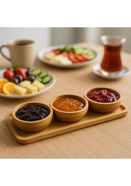 3'lü Bambu Stantlı Çerezlik, Kahvaltılık Kase Seti, Bambu Kuruyemişlik Seti modelleri