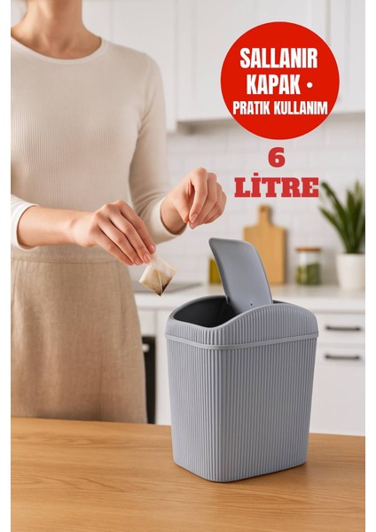 6 Lt Çöp Kovası, Mutfak, Banyo, Tuvalet, Ofis Çöp Kutusu Gri