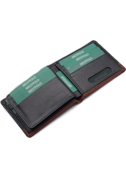 Hakiki Deri Kağıt Para ve Bol Kart Bölmeli Erkek Cüzdanı - Siyah-Taba fırsatları