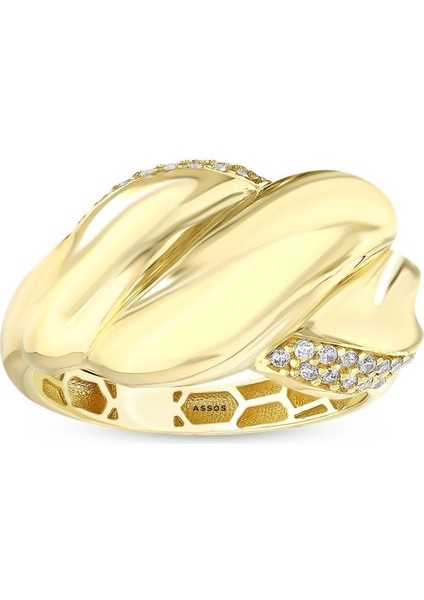 Taşlı Tasarım Altın Yüzük - 14K