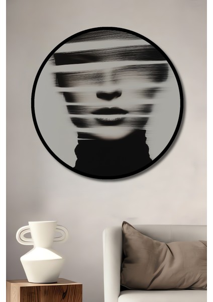 Çerçeve Görünümlü Bulanık Portre Ahşap Mdf Dekoratif Ev Duvar Tablo Yuvarlak Ev Duvar Tablo