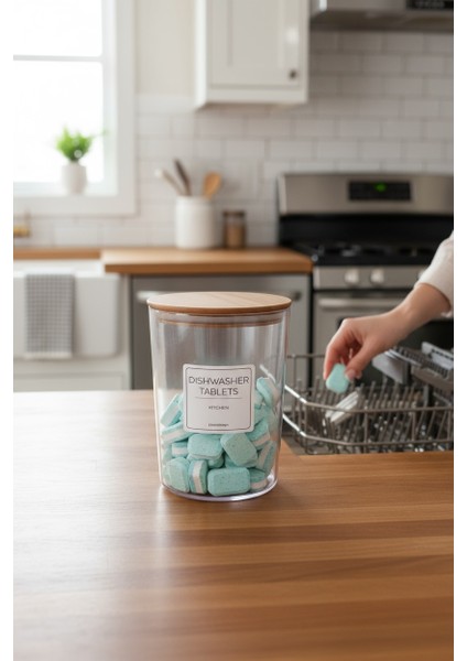 Bulaşık Makinesi Tablet Deterjan Kavanozu/kutusu Ahşap Vakumlu Kapak 2300 ml