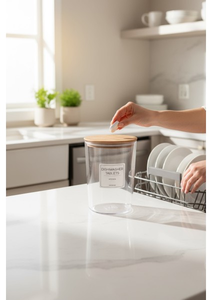 Bulaşık Makinesi Tablet Deterjan Kavanozu/kutusu Ahşap Vakumlu Kapak 2300 ml modelleri