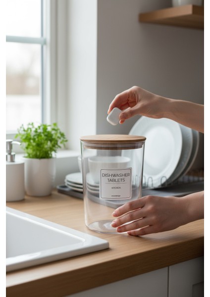 Bulaşık Makinesi Tablet Deterjan Kavanozu/kutusu Ahşap Vakumlu Kapak 2300 ml fırsatları