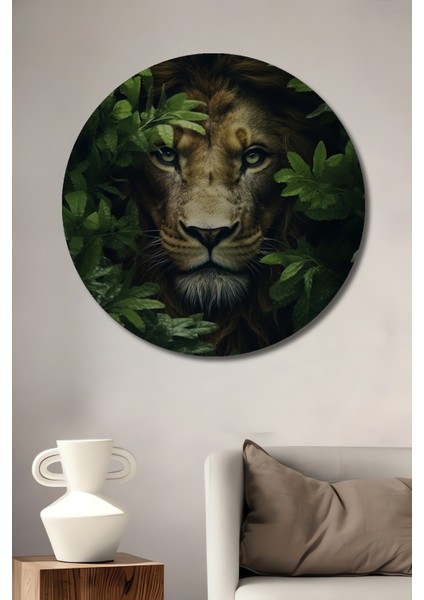 Gızemlı Ormanın Aslanı Dekoratif Ahşap Mdf Ev/işyeri Duvar Tablo Yuvarlak Ev/işyeri Duvar Tablo