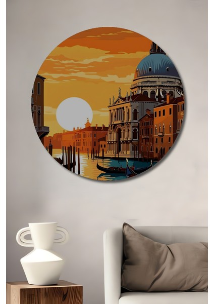 Venedik Gün Batımı Ahşap Mdf Dekoratif Ev/işyeri Duvar Tablo Yuvarlak Ev/işyeri Duvar Tablo