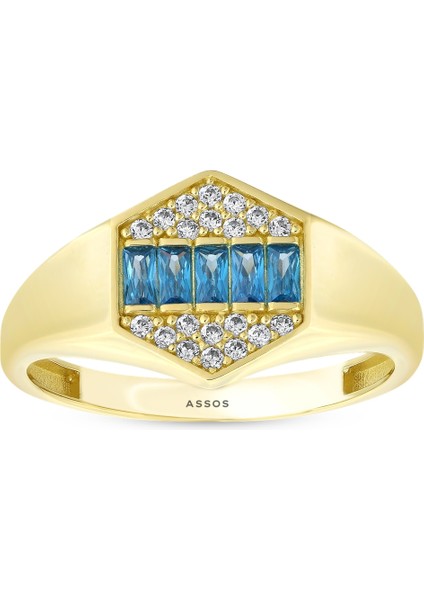 Renkli Taşlı Altın Yüzük - 14K