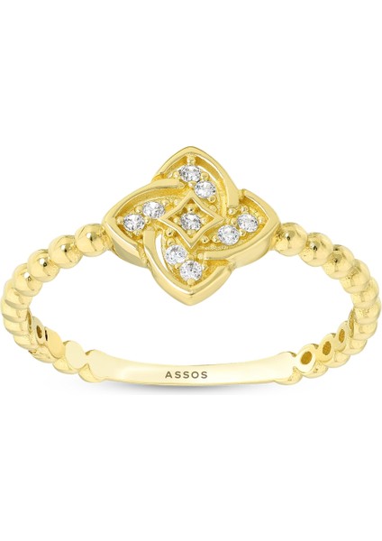 Taşlı Tasarım Altın Yüzük - 14K