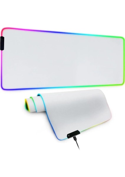 Rgb Mouse Pad 80X30 Cm, 4 mm Kalınlık, Parlak Su Geçirmez Yüzey, Oyuncu Gaming Xxl Mausepad, 14 Farklı Renk Modu (Parlak Beyaz)