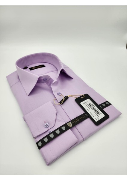 Slimfit Lila Erkek Gömlek Pamuk Polyester Dar Kesim Yapısıyla AS0111-120 fırsatları