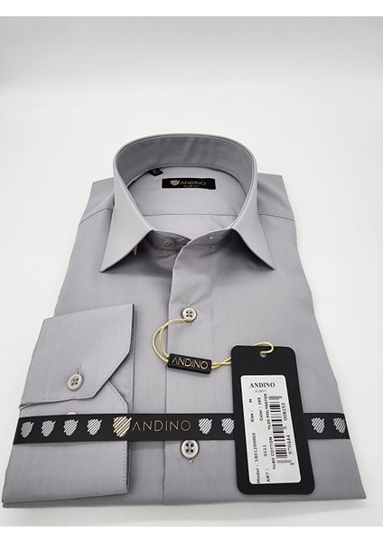 Slimfit Gri Erkek Gömlek Pamuk Polyester Dar Kesim Yapısıyla AS0111-165