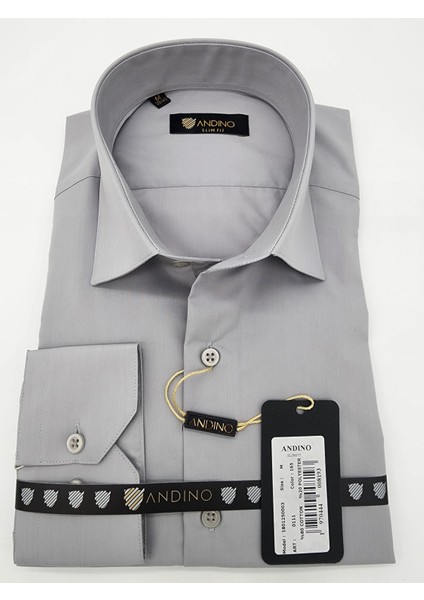 Slimfit Gri Erkek Gömlek Pamuk Polyester Dar Kesim Yapısıyla AS0111-165 fiyatları