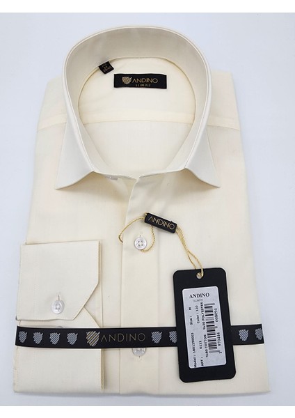 Slimfit Krem Erkek Gömlek Pamuk Polyester Dar Kesim Yapısıyla AS0111-211 fiyatları