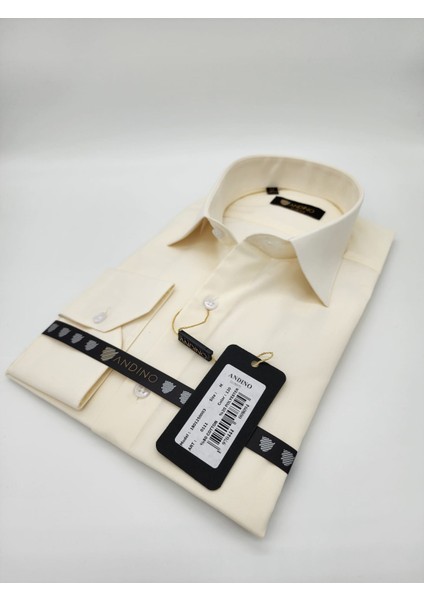 Slimfit Krem Erkek Gömlek Pamuk Polyester Dar Kesim Yapısıyla AS0111-211 modelleri