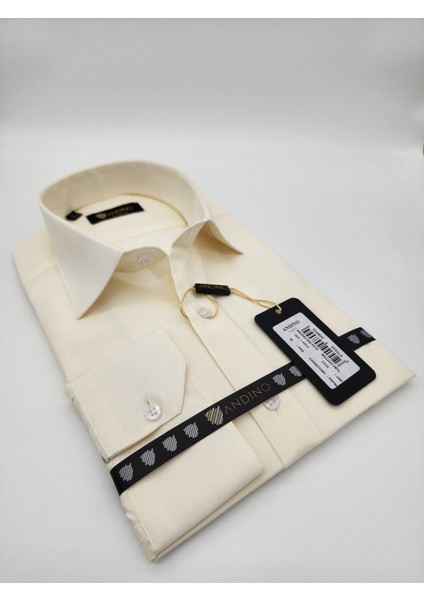 Slimfit Krem Erkek Gömlek Pamuk Polyester Dar Kesim Yapısıyla AS0111-211 fırsatları