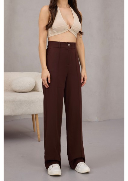 Kadın Yüksek Bel Likralı Geniş Paça Çımalı Rahat Kesim Pantolon fiyatları