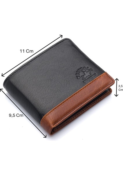 Hakiki Deri Kağıt Para ve Bol Kart Bölmeli Erkek Cüzdanı - Siyah-Tiguan Taba