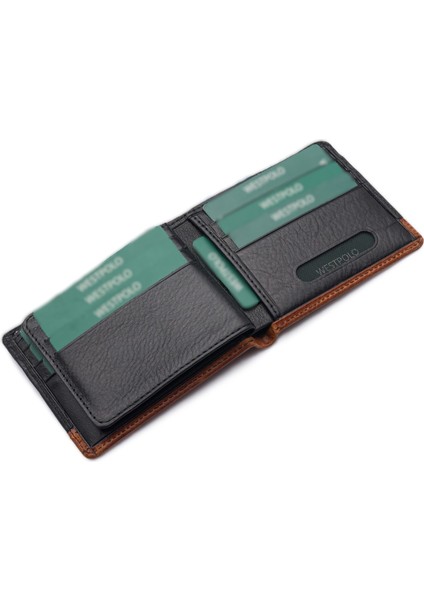 Hakiki Deri Kağıt Para ve Bol Kart Bölmeli Erkek Cüzdanı - Siyah-Tiguan Taba modelleri
