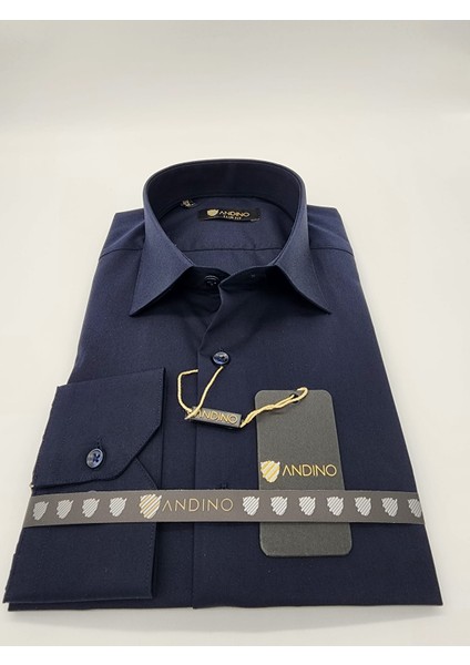 Slimfit Lacivert Erkek Gömlek Pamuk Polyester Dar Kesim Yapısıyla AS09K506A-4010