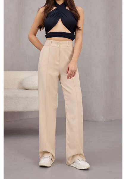 Kadın Yüksek Bel Likralı Geniş Paça Çımalı Rahat Kesim Pantolon modelleri