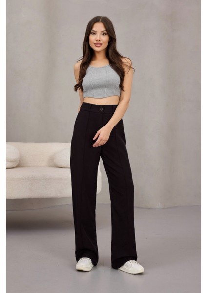 Kadın Yüksek Bel Likralı Geniş Paça Çımalı Rahat Kesim Pantolon indirimleri