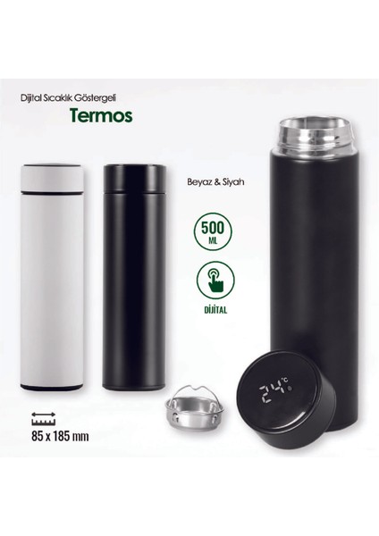 Gümüş Dereceli Çelik Dijital LED Sıcaklık Göstergeli Akıllı Termos Matara Isim Baskılı 500ML modelleri