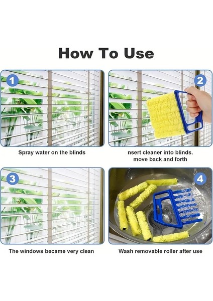 Panjur Temizleme Fırçası, 7 Çıkarılabilir ve Yıkanabilir Mikrofiber Kumaş Kılıflı