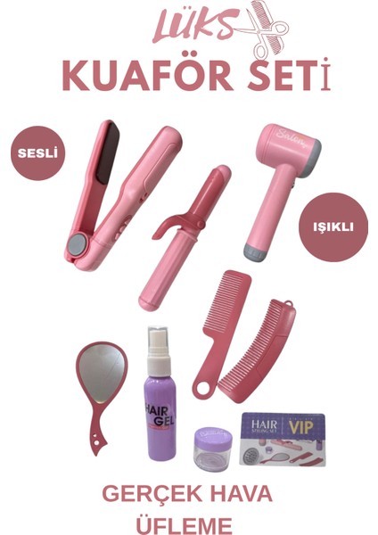 Kız Çocuk Kuaför Seti Lüks Tasarım Gerçekçi Üfleme Sesli Işıklı