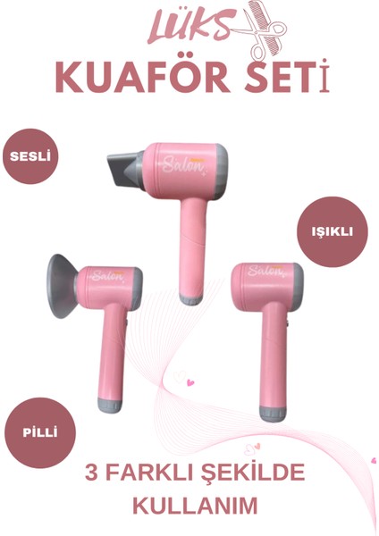 Kız Çocuk Kuaför Seti Lüks Tasarım Gerçekçi Üfleme Sesli Işıklı fırsatları