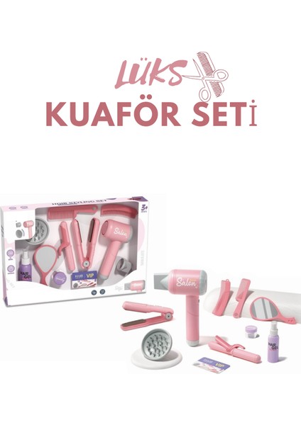 Kız Çocuk Kuaför Seti Lüks Tasarım Gerçekçi Üfleme Sesli Işıklı indirimleri