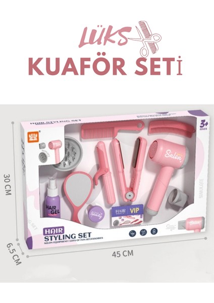 Kız Çocuk Kuaför Seti Lüks Tasarım Gerçekçi Üfleme Sesli Işıklı