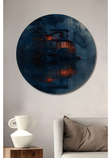 Gızemlı Orman Gölü Dekoratif Ahşap Mdf Ev/işyeri Duvar Tablo Yuvarlak Ev/işyeri Duvar Tablo