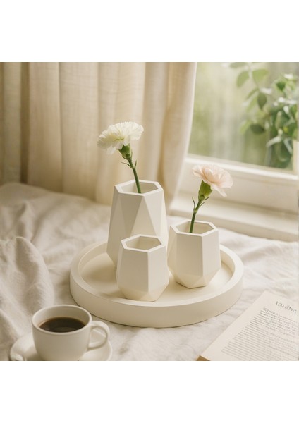 Modern El Yapımı Beton & Seramik Görünümlü 4 Parça Dekoratif Set