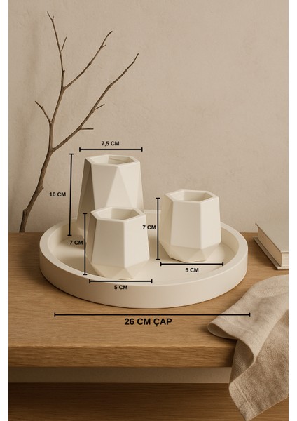 Modern El Yapımı Beton & Seramik Görünümlü 4 Parça Dekoratif Set modelleri