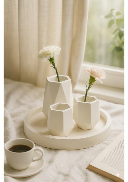 Modern El Yapımı Beton & Seramik Görünümlü 4 Parça Dekoratif Set