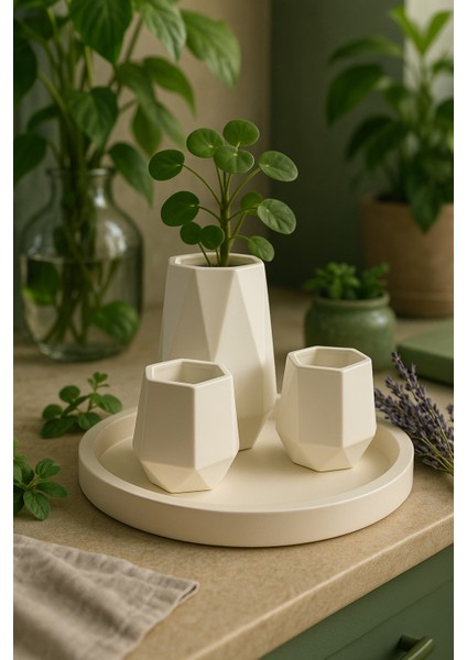 Modern El Yapımı Beton & Seramik Görünümlü 4 Parça Dekoratif Set