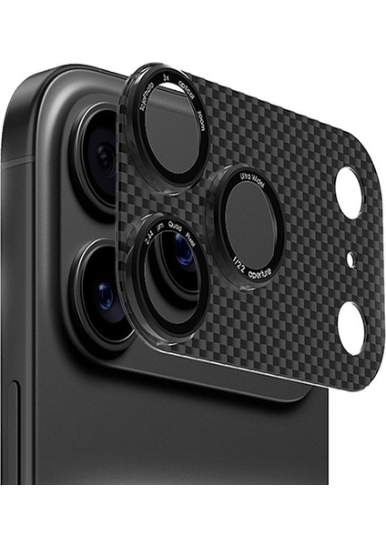 Apple iPhone 17 Pro Uyumlu Kamera Lens Koruyucu Metal Çerceveli Karbon Kevlar Görünümlü Tam Kaplayan Koruyucu Cam