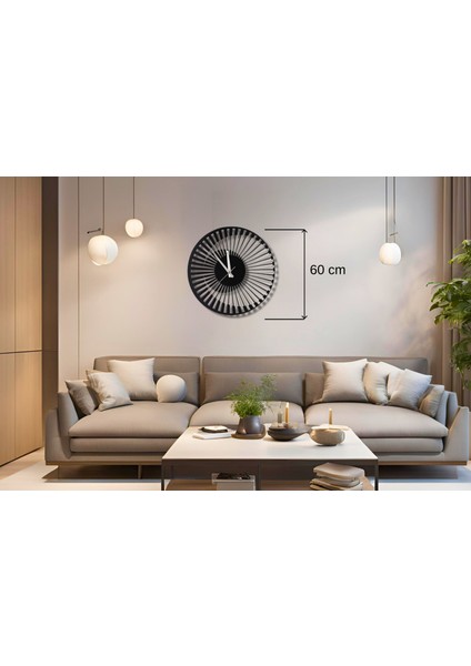 Lidya Modern Metal Duvar Saati 60 cm – Şık Siyah Tasarım, Ev & Ofis Dekoru Için