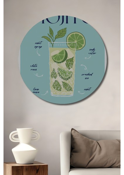 Mojito Tarifli Dekoratif Ahşap Mdf Ev/işyeri Duvar Tablo Yuvarlak Ev/işyeri Duvar Tablo