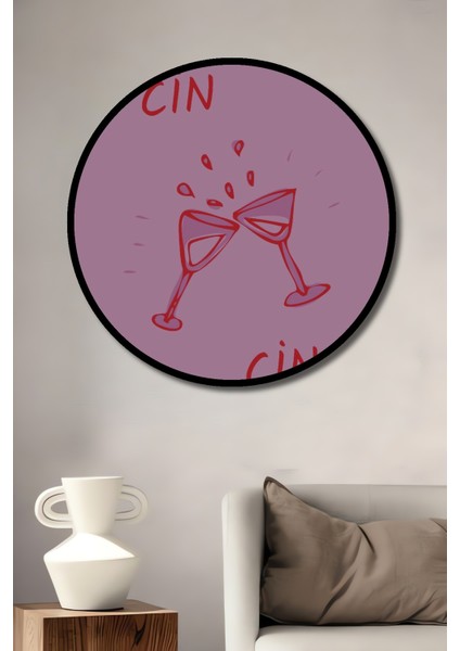 Çerçeve Görünümlü Kadeh Kadehe Çarpışan Dekoratif Ahşap Mdf Ev Duvar Tablo Yuvarlak Ev Duvar Tablo