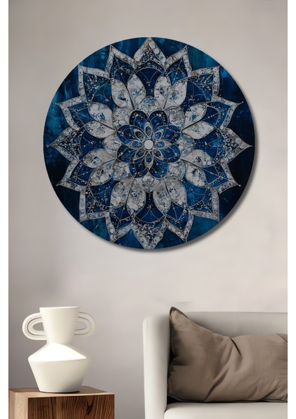 Mavi Mandala Ahşap Mdf Dekoratif Ev/işyeri Duvar Tablo Yuvarlak Ev/işyeri Duvar Tablo