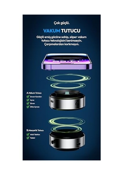 ve Manyetik Özellikli Telefonlar Için Elektrikli Vakumlu Çift Taraflı Çok Fonksiyonlu Akıllı Telefon Tutucu fiyatları