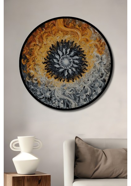 Çerçeve Görünümlü Alevli Güneş Dekoratif Ahşap Mdf Işyeri Duvar Tablo Yuvarlak Işyeri Duvar Tablo