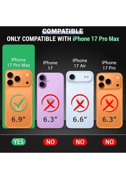 Apple iPhone 17 Pro Max Kılıf Kamera Lens Korumalı Renkli Magsafe Şeffaf Silikon Siyah modelleri